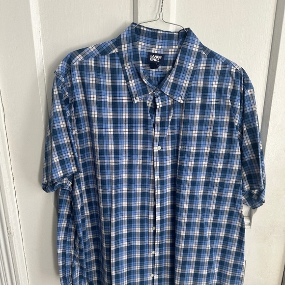 Land's End Short Sleeve Lightweight Poplin Casual Plaid Shirt - Picture 1 of 2